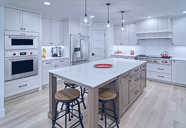 Refreshing White & Harbor Wood Kitchen - Dura Supreme Cabinetry